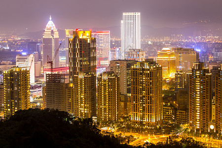 台北,台湾天际线建筑黄昏图片