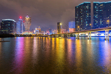 黄昏时澳门城市景观天际线莫考现中国的部分背景图片