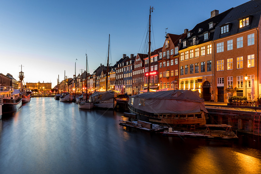 哥本哈根纽哈文,哥本哈根新港,夜间丹麦图片