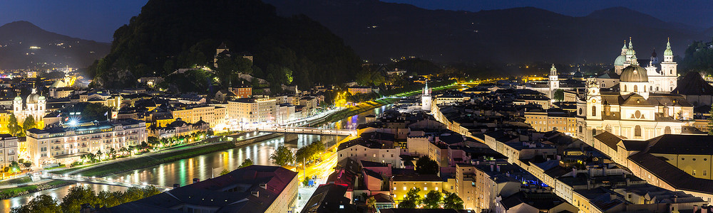 奥地利萨尔茨堡,美丽的风景,历史名城萨尔茨堡土地奥地利夜间全景图片