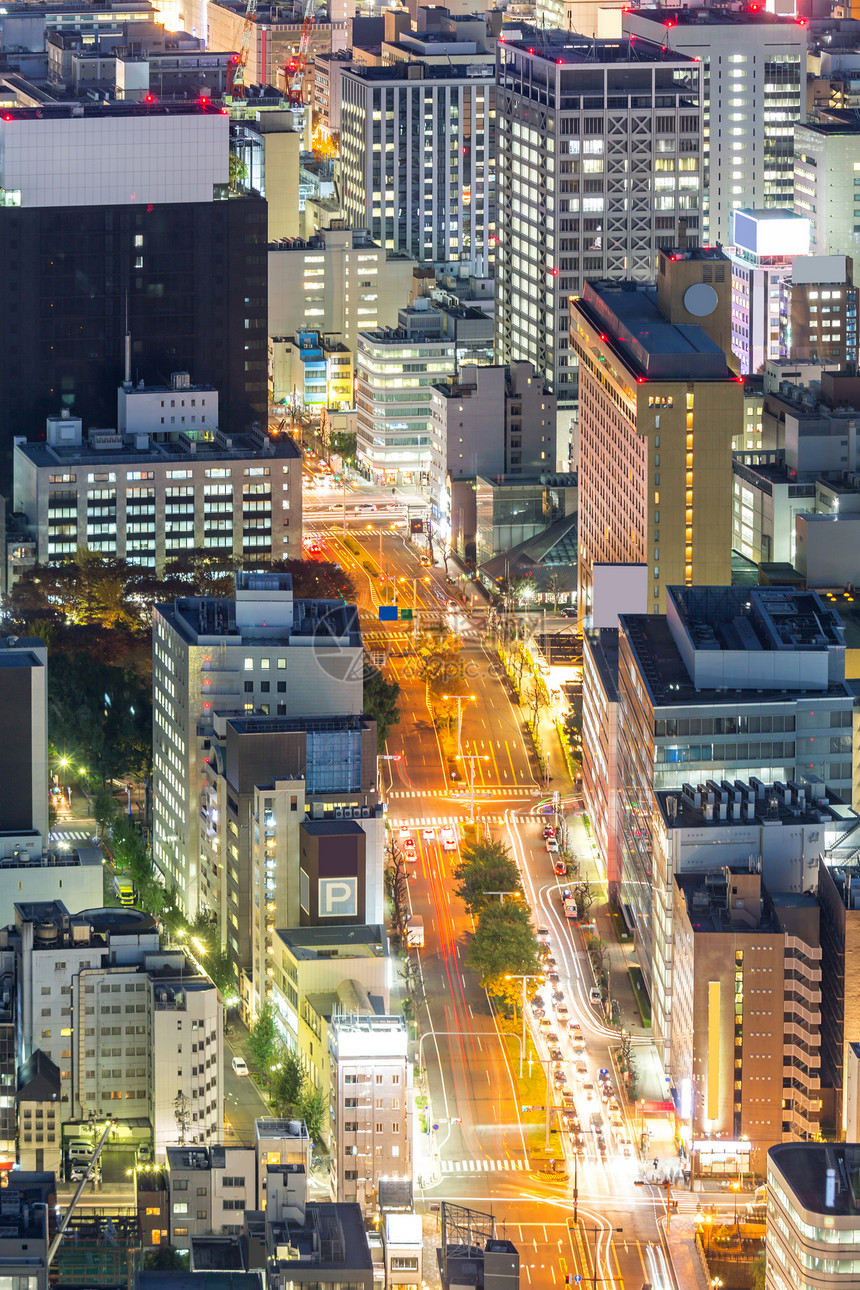 日本名古屋之夜的鸟瞰图片