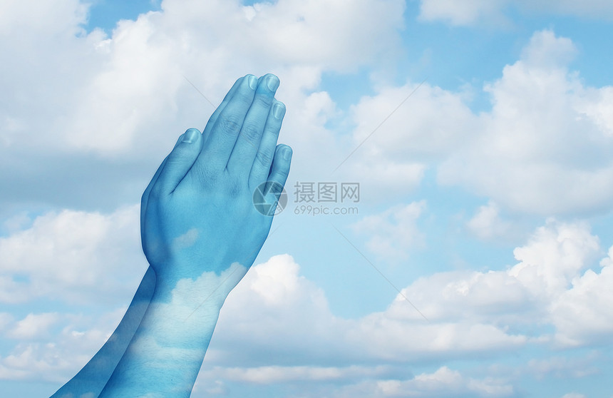 祈祷精神生活的,双手天空背景下的崇拜,信仰宗教灵的象征图片