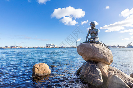 安徒生丹麦哥本哈根雕像的景色背景