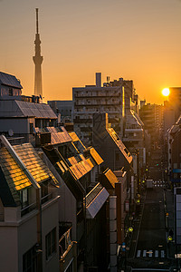 东京天空树与天际线建筑日出上野日本图片