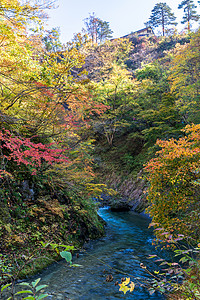 日本宫城县东北的纳鲁科峡谷山谷与铁路隧道高清图片