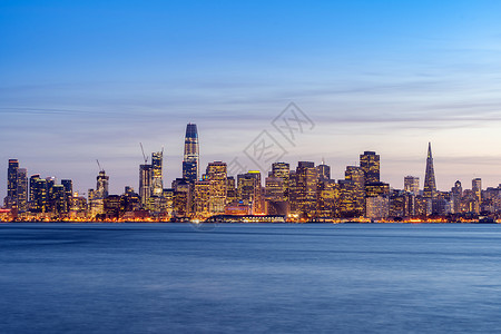 旧金山市中心天际线黄昏宝岛,加利福尼亚,日落,美国图片