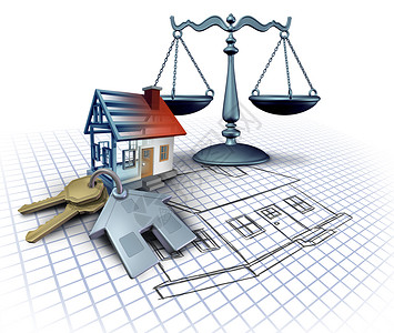 责任追究制度房屋建筑法建筑法规项房地产立法,其特点带房屋钥匙的蓝图个三维住宅结构,其正义尺度为白色三维插图背景