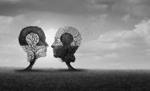 心理关系与心理伙伴关系的沟通理念个相互联盟,与三维插图元素相结合背景图片