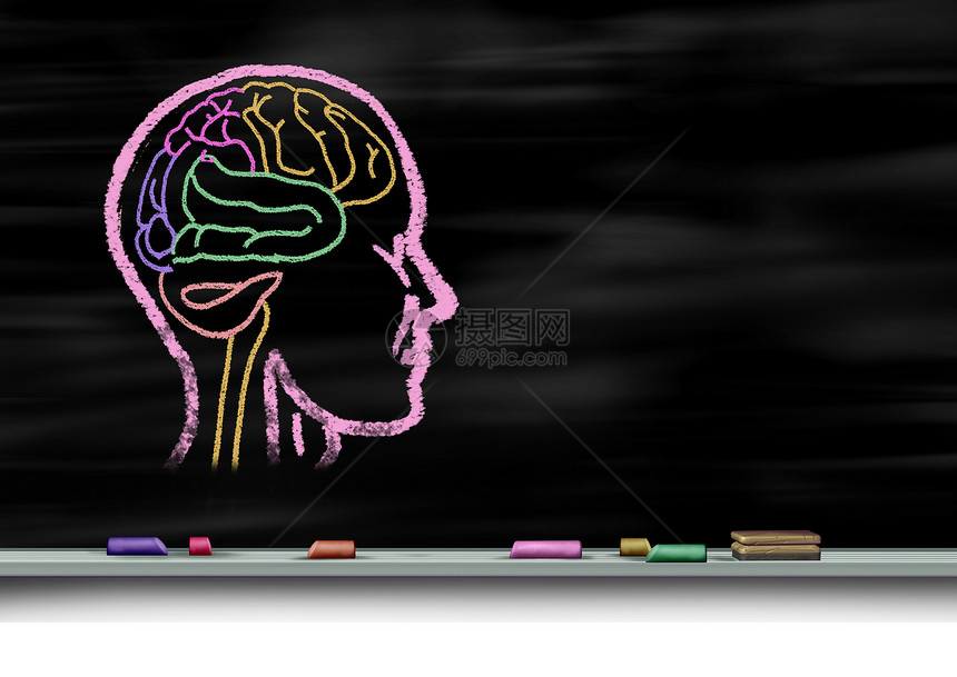 心理健康护理自闭症教育自闭症发展障碍轻心理的象征,粉笔画学校黑板黑板上的三维插图元素图片