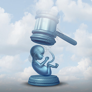 关于未出生婴儿胎儿的堕胎胎儿与司法法官木槌代表社会问题权利的与三维插图元素背景