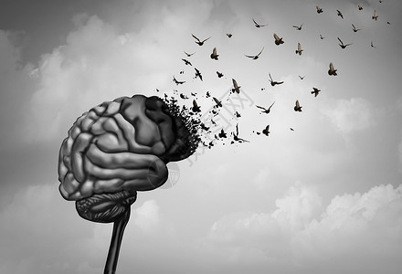 脑功能脑损伤脑损伤认知功能丧失,由于痴呆阿尔茨海默病种神经学,心理健康的,个超现实的三维插图风格背景