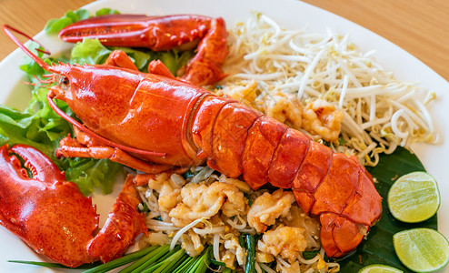 全蟹宴龙虾垫泰式,炒泰国米粉意大利与全龙虾龙虾肉背景