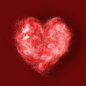 红色烟雾云红色背景上粉末爆炸的心脏背景