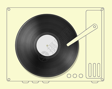 黑色乙烯基唱片光盘与手绘播放器背景图片