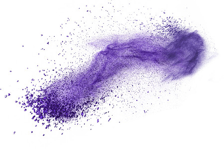 紫色光效烟雾白色背景上分离的紫色粉末爆炸背景