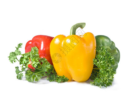红黄绿胡椒,白菜分离背景图片