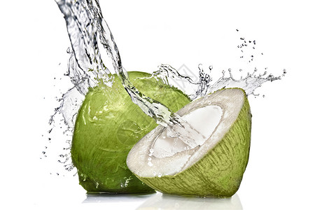 水溅白色的绿色椰子上图片