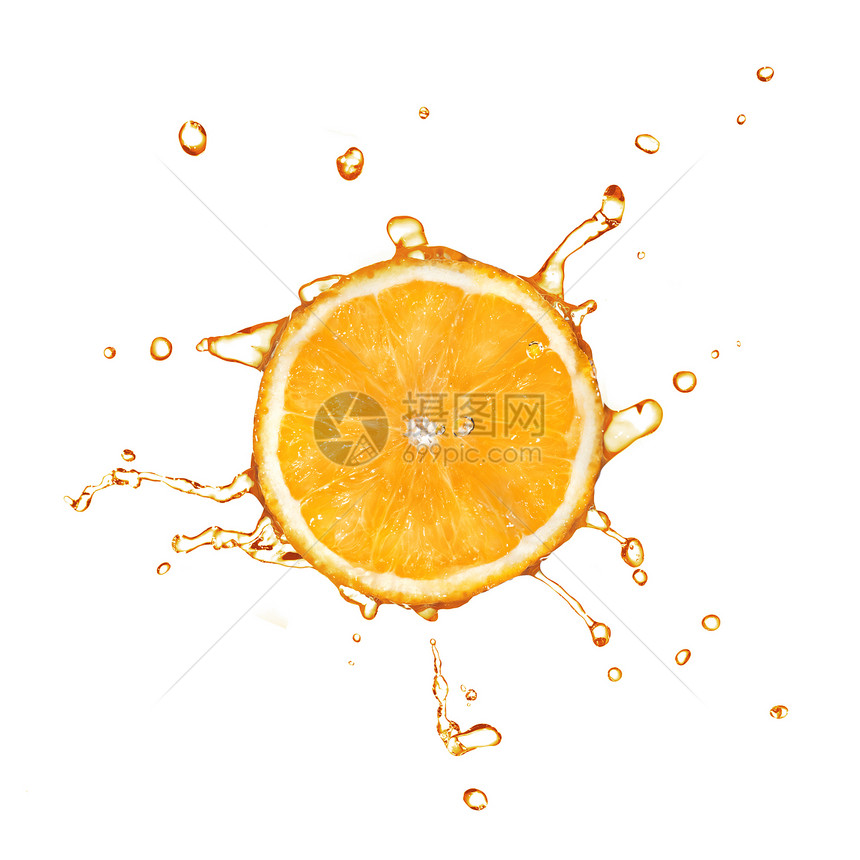 片橘子果汁溅白色上图片