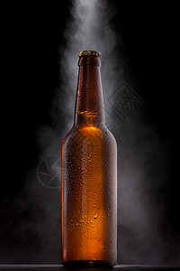 冰啤酒瓶,滴,霜蒸汽黑色图片