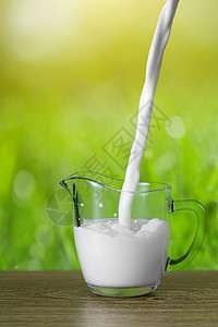 牛奶倒进自然背景的璃里图片