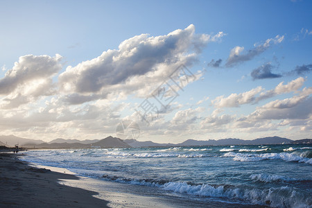 日落坎皮卡福特海滩,马略卡岛,巴利阿里群岛,西牙图片