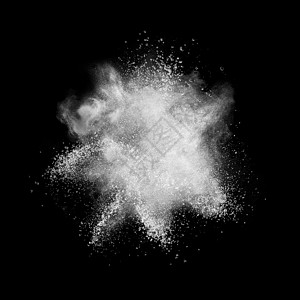 白色粉末爆炸隔离黑色背景上高清图片