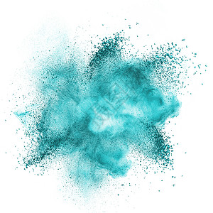 蓝色粉末爆炸隔离白色背景上高清图片