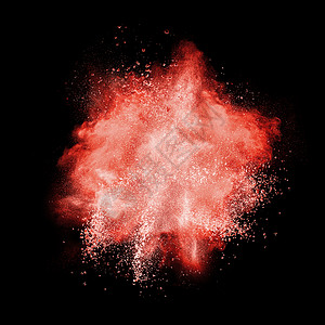红色粉末爆炸隔离黑色背景上图片
