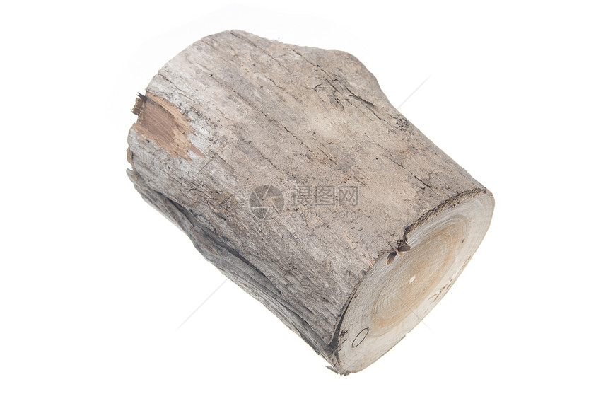 橡木桩,原木火木隔离白色背景上图片