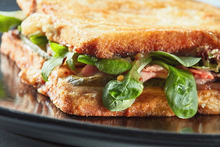 健康三明治与培根,阿鲁古拉早餐观食物健康培根的健康三明治图片