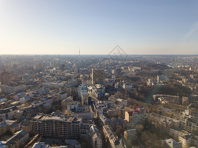 观看基辅的景观与Vozdvizenka,波多尔多罗戈日基区基辅市中心,乌克兰无人机的照片沃兹维真卡波多尔多罗戈日背景图片