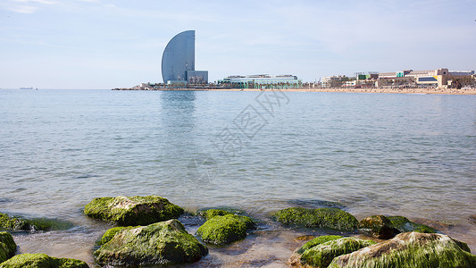牙列拥挤巴塞洛内塔海滩维拉酒店巴塞罗那,西牙巴塞隆内塔海滩该市最受欢迎的海滩之巴塞洛内塔海滩维拉酒店背景
