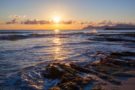 美丽的日落热带海滩自然背景美丽的日落海滩图片