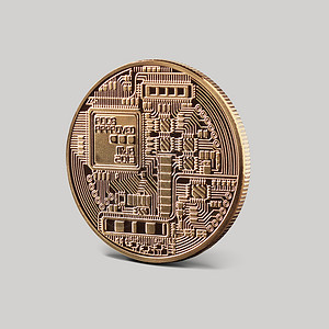 硬币背比特币黄金灰色背景新的虚拟货币加密货币商业硬币比特币的背图片
