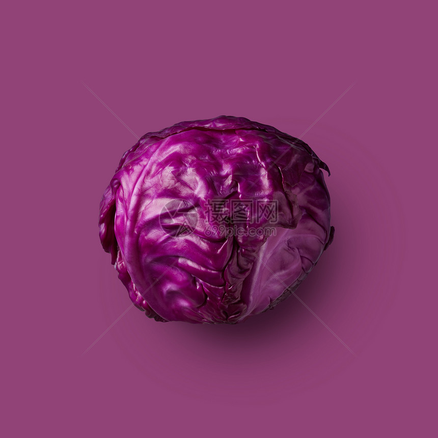 紫色背景上分离的红色卷心菜头,蔬菜,健康食品来自彩色卷心菜系列红色卷心菜头紫色背景上分离图片