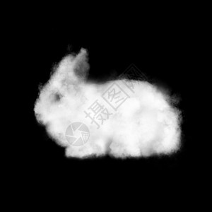 四月来了毛茸茸的复活节白兔由云制成,呈现黑色的背景上传统的复活节兔子照片任何中都很容易用,用于海报明信片网页白背景