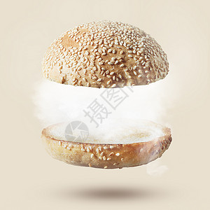 白色背景下的白云汉堡的顶部视图汉堡包带云的三明治商业白色背景下的汉堡图片