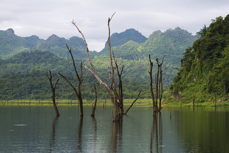 泰国自然湖,湿地保护遗址,桑克拉布里坎查纳布里背景