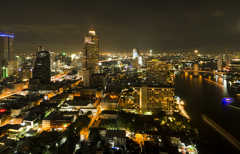 曼谷城市夜景与河流,泰国图片