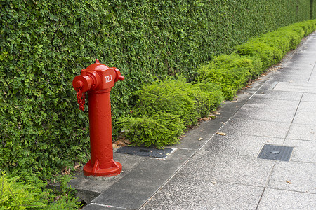 工程消防素材红色消防管城市场景,步行道背景