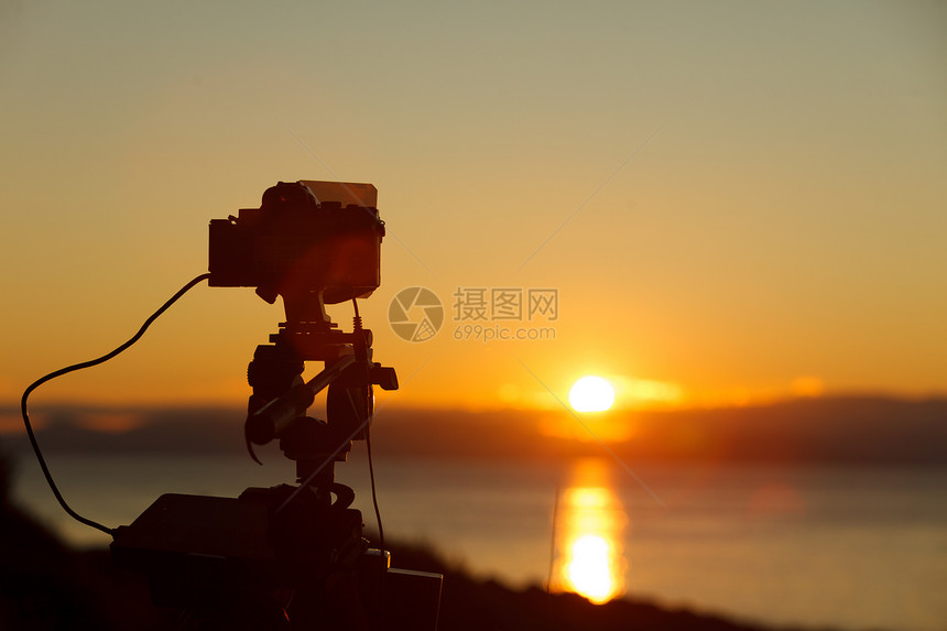 专业相机拍摄风景橙色日出日落海上,希腊相机拍摄日出海上图片