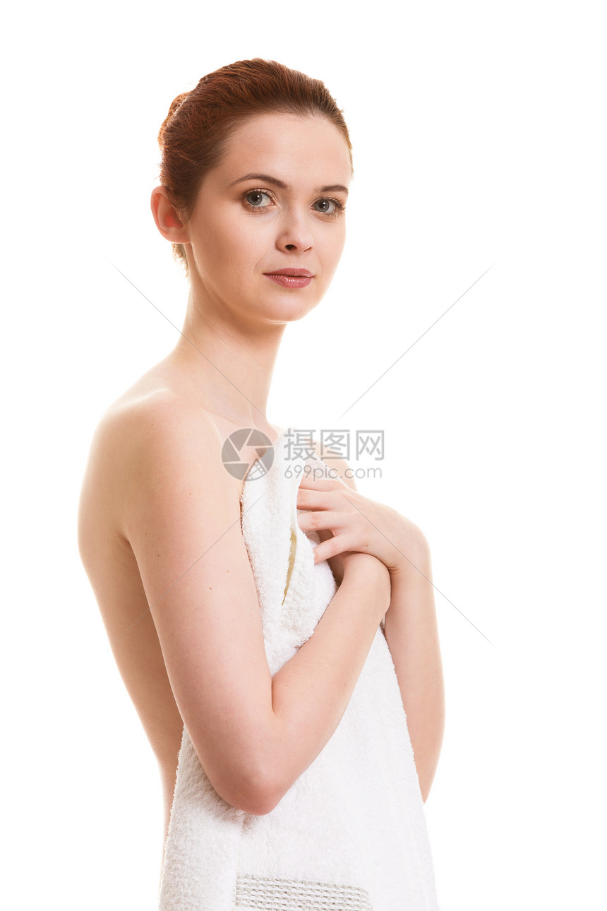 身体护理,淋浴,清洁新鲜的皮肤洗澡后穿着毛巾的女人演播室拍摄隔离洗澡后穿着毛巾的女人图片
