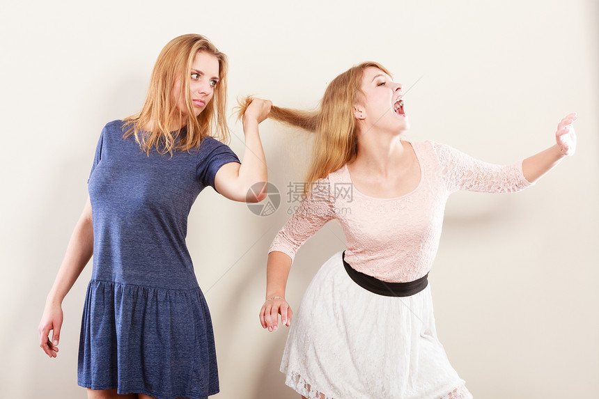 好斗的疯女人互相打架拉头发两个挣扎的轻女孩赢得了猫战好斗的疯女人互相打架图片