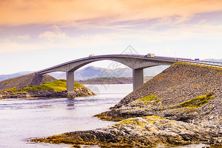 世界著名的大西洋路桥挪威欧洲挪威风景道旅游景点挪威的大西洋路背景图片