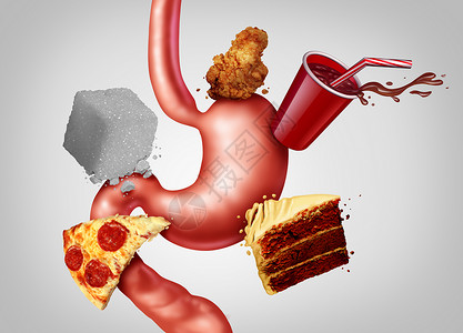垃圾食品胃消化系统三维插图高清图片