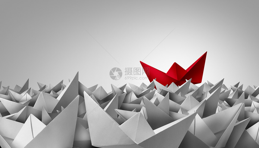 商业理念的解决方案企业领导理念个人领导者纸船领先以上的竞争图片