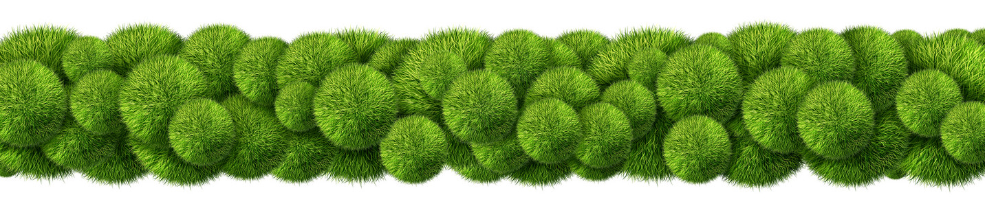 草边框素材抽象草装饰水平横幅边框与春季装饰彩色球体形状的植物个三维插图孤立白色背景上背景