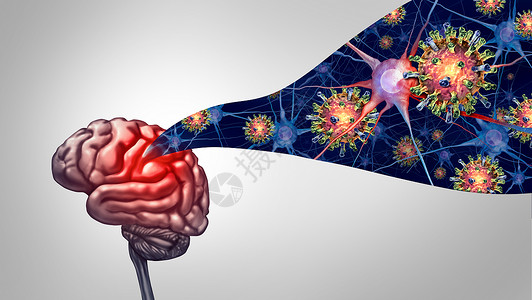 脑膜炎脑炎病感染大脑中个医学与三维插图元素背景