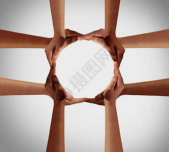 手圈群手成个十字架,个群体的多样象征多种族的结,民族社区的结合背景图片