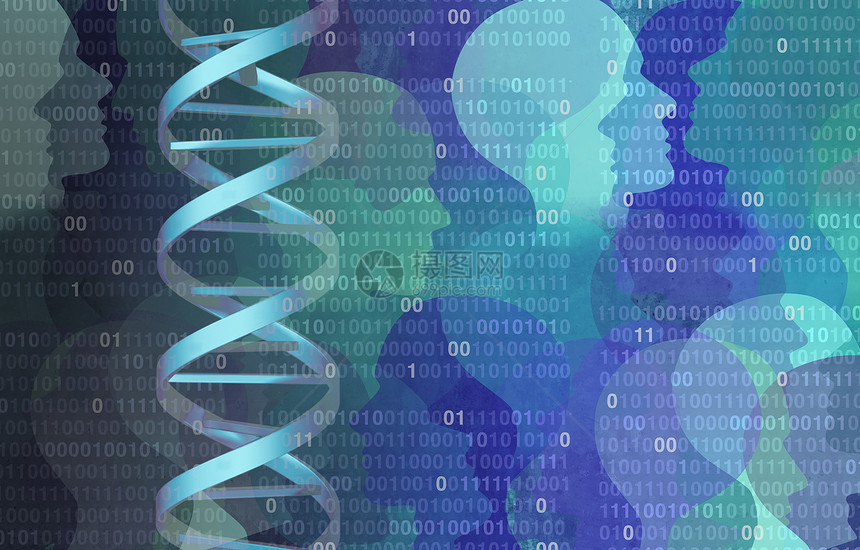 DNA进制码基因科学微生物学生物化学计算机技术与三维插图元素图片